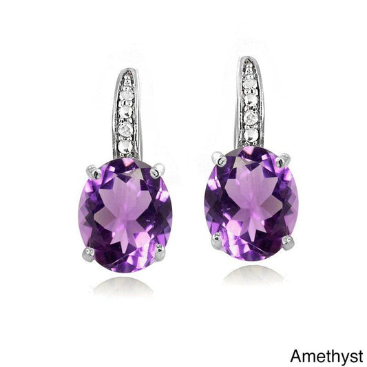 1.50 Ct Oval Cut Amethyst with Pave crystals Stud Earringin 18K White